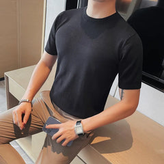 Threebooy Men's Casual Summer Short Sleeve T-shirts/Male Slim Fit High Quality Hollowed Out Ice Silk Knit T-shirt Round Neck Tees