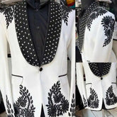 Threebooy Elegant Men Suits Beaded Diamond Appliques Shawl Lapel Wedding Groom Tuxedo Male Prom