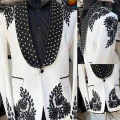 Threebooy Elegant Men Suits Beaded Diamond Appliques Shawl Lapel Wedding Groom Tuxedo Male Prom
