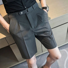 Threebooy Ice Silk Casual Suit Shorts Men's Summer Trendy Brand 5-point Mid-trouser Trousers Belt Drooping High-end Five-point Trousers