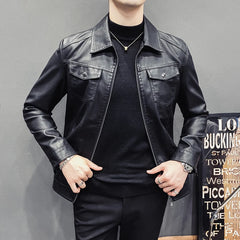 Threebooy Leather Jacket Men's Zipper Cardigan Jacket Pocket Decoration Waterproof Motorcycle Jacket Men Leather Jacket Faux Fur Coat