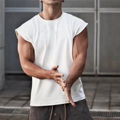 Threebooy Men Tank Top Broad Shoulder Vest Casual Loose Mens Top Workout Exercise Clothing Sleeveless Shirt Cotton T-shirt Men's
