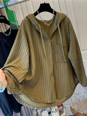 Threebooy plus Size Women's Hooded Shirt Loose Fit Sun Protection Outerwear Spring Autumn New Style Casual Comfortable Slimming Top