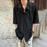 Threebooy Fashion Streetwear Retro Pleated Short Sleeve Shirt Summer New Cuban Collar Jacquard Shirts Top LGBT Solid Unisex Button Blouse