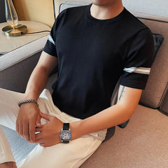 Threebooy Men's Summer High Quality Business Casual Short Sleeve T-shirts/Male Slim Fit Fashion Round Neck Knitted T-shirt S-4XL