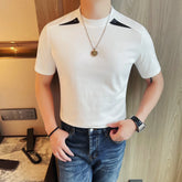 Threebooy Korean Fashion Splicing Short Sleeved T-shirts Men Summer Slim Fit Round Neck Casual T-shirt Versatile Daily Base Shirt