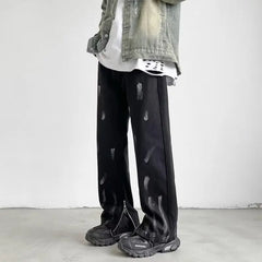 Threebooy Y2K Fashion Painting Baggy New Jeans Pants For Men Clothing Ankle Zipper Straight Denim Trousers Pantalon Homme