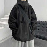 Threebooy Autumn Winter Men's Black Knight American Long Sleeve Hoodies New Loose Functional Workwear Hooded Jacket Coat