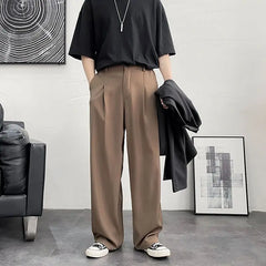 Threebooy Trousers For Men Brown Fluid Draped Baggy Stylish Tailoring Summer 2024 Man Suits Pants Clothing Premium Thin Casual Up