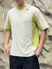 Threebooy Couple's Style Retro Color Block Loose Fit Quick Dry Sweat Absorbent Outdoor Short Sleeve T-Shirt Breathable Sun Protection