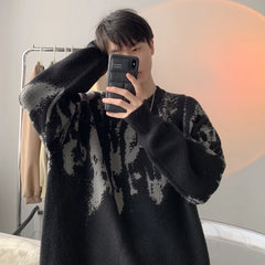 Threebooy Korean casual lazy style sweater for men's autumn winter new item loose knit sweater for teenagers base top
