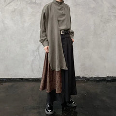 Threebooy Mens Shirt Chinese Style Ribbon Scarf Shirt Streetwear Fashion Personality Temperament Versatile Long-Sleeve Top Men'S Clothing