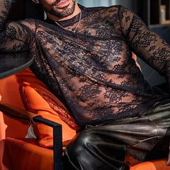 Threebooy Mens Jumpsuit Mesh Embroidery Semi Visible Sexy Jumpsuit Autumn Casual Tight Fitting Nightclub Erotic Vest Men’s Clothing