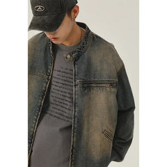 Threebooy Small niche retro washed vintage denim jacket men's spring autumn clothing new loose casual jacket for men's top