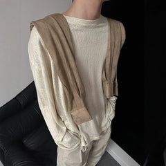 Threebooy Autumn Laid-back Style Draping Men's T-shirt Luxury Korean Popular O Neck Long Sleeve Tees Leisure Loose Lightweight Basic Shirt