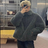 Threebooy Male Elegant Thickened Coat Versatile Japanese Casual Winter High-end Fur Coat Light Luxury Imitation Fur Padded Lapel Jacket