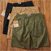 Threebooy Summer Men's Loose Straight Leg Casual Shorts Versatile Multi-Pocket Workwear Five-Quarter Pants Retro Japanese Style
