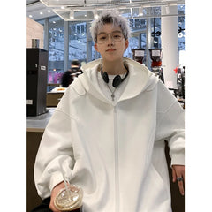Threebooy Solid Color Cardigan Hoodie Men's Spring Autumn New Style American Casual Loose Hooded Jacket