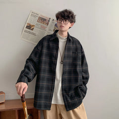 Threebooy Men's Hawaiian Cargo Long Sleeves Thicken Wool Shirts French Cuff Mens Fashion Trend Shirts Grey/brown Camisa Masculina