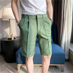Threebooy British Style Men's Summer Slim Fit Casual Shorts/Male High Quality Fashion Solid Color Shorts