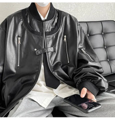 Threebooy Clothing Leather Jackets for Men Japanese Vintage Clothes Men's Spring Jackets Motorcycle Coat Bomber Male Coats Man