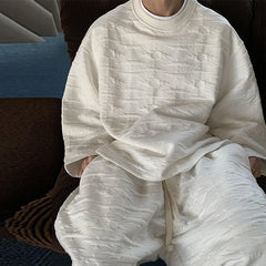 Threebooy New Autumn Popular Men's Sets Trendy Jacquard Loose Solid Color Sweatshirt+Trouser 2 Piece Suit Leisure High Quality Tracksuits