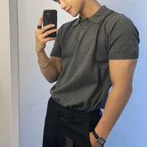 Threebooy Men's Leisure Solid Color Knitted Polo Shirt Fashion Button-down Short Sleeve T-Shirt for Men Breathable Light Luxury Knitwear