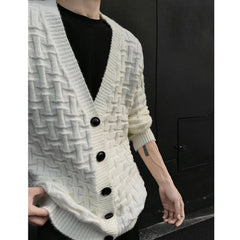 Threebooy American Style Cardigans Men V-neck Solid Jacquard Pattern Streetwear Autumn Winter New Popular Male Casual Daily Knitting Coat