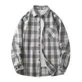 Threebooy Men's Spring Autumn Casual Loose Long Sleeved Shirt Couples Elegant Business Work Plaid Jacket