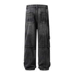 Threebooy Vintage Washed Mens Denim Trousers High Street Distressed Baggy Jeans Unisex Straight Loose Casual Cargo Pants Oversized