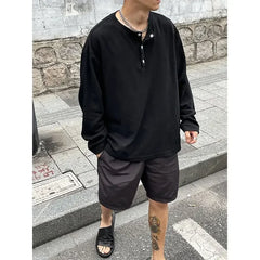 Threebooy Big Size Unicolor T Shirts for Men Baggy Pullover Plain Oversize Male Clothes Long Sleeve Tops Polyester It Elasticity Japan Y2k