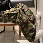 Threebooy Trendy Vintage Camouflage Cargo Pants Men's Loose-fit Straight-leg High Street Hip Hop Ins Hong Kong Style Wide-leg Trousers