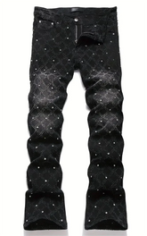 Threebooy Men's Jeans with Nail Rhinestone Decoration, Shiny Stretch Straight-Leg Jeans, Street Style Hip-Hop Skateboarding Rap Party Dance Pants, Suitable for All Seasons