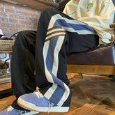 Threebooy Spring American Fashion Color Contrast Striped Casual Pants Men's Loose Straight Sports Pants Trendy Wide-leg Pants M-3XL