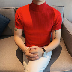 Threebooy clothing Men Summer Casual Knit Sweaters/Male Slim Fit Round Collar Trend Short Sleeve T-shirts Plus Size S-3XL
