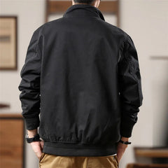 Threebooy High Quality Men's Vintage Style Casual Jackets Solid Cotton Stand Collar Fashion Cargo Outwear Male Loose Zipper Jacket Coats