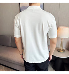 Threebooy Fashion Patchwork Webbing Tops Tees Mens Contrast Color Thin T Shirt Summer Short Sleeve Muscle Tshirt Male Slim Fit T Shirt
