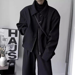 Threebooy Short wide shoulder flying jacket men spring autumn simple lapel long sleeved fashionable top jacket