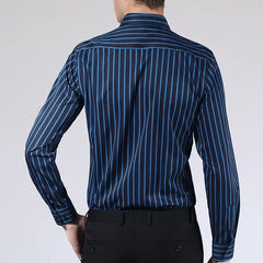 Threebooy Fashion Classic Men Striped Shirts Business Casual Long Sleeve Button Down Regular Fit Social Shirt 4XL 5XL