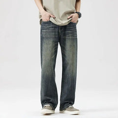 Threebooy Streetwear Thin Vintage Jeans Men's Fashion Loose Trousers Casual Straight Personalized Denim Pants Male Summer Brand wide jeans