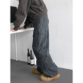 Threebooy Cargo jeans mens Spring Men Baggy Jeans Men Wide Leg Pants Big Pockets Streetwear Trousers Male Loose Denim Pants