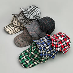 Threebooy Versatile Color Block Star Baseball Caps Autumn and Winter New Men WomenCotton Fashion Casual British Style Check Warm Colorful