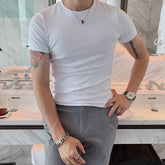 Threebooy Summer Tight-Fitting Design Body Shaping Casual O-Neck Short Sleeved Men's T Shirts