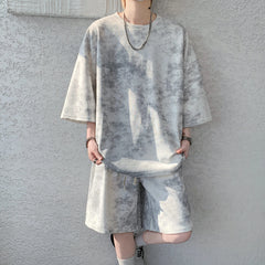 Threebooy Summer Tie-dye Sports Suit Men's Short-Sleeved Tshirt Shorts Loose T-Shirt Short Pants Casual Breathable Running Suit Men Sets