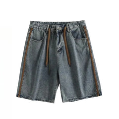 Threebooy Japanese Fashion Trend Washing Retro Denim Shorts Men Korean Version of Summer High Street Pants Loose Five-point Mid-size Pants