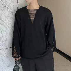 Threebooy Korean Style V-Neck Knitted Long-Sleeved Sweater Men Autumn And Winter New Fashion Trend Loose Lazy Casual Knitted Sweater Men