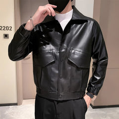 Threebooy Black White PU Jackets Men Spring Autumn Leather Jacket Coat Male Fashion Casual Motor Biker PU Leather Coat Big Size 3XL-M