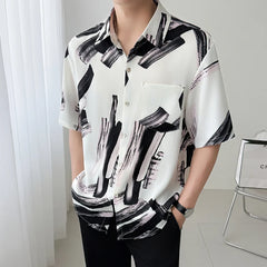 Threebooy Slim Fit Printed Shirt Men Comfortable Trendy Fashion Youth Casual Stylish Top 2025 New Hot Sale Modern Print Shirt short sleeve