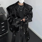 Threebooy Y2K Mens Jacket Crocodile Pattern Shoulder Pads Leather Jacket Autumn Casual Breathable Youthful Retro Top Men's Clothing