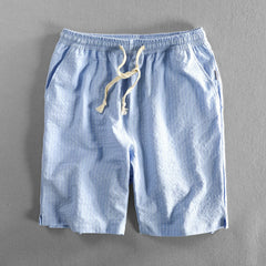 Threebooy Summer Cotton Beach Shorts Pants For Men Casual Breathable Comfortable Striped Loose Drawstring Cropped Youth Man Shorts Pants